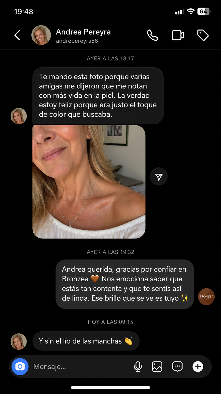 Testimonio de clienta Bronzea